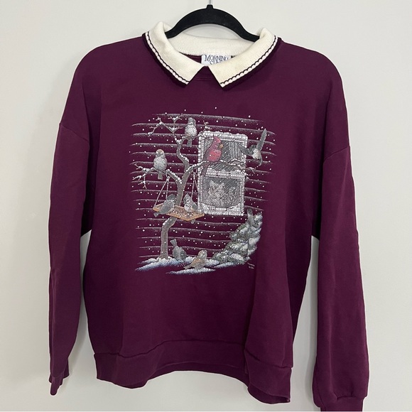 morning sun Sweaters - Vintage Collared Crewneck Grandma Sweatshirt